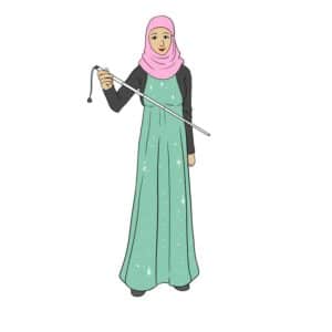 Lady wearing hijab and holding a white symbol cane
