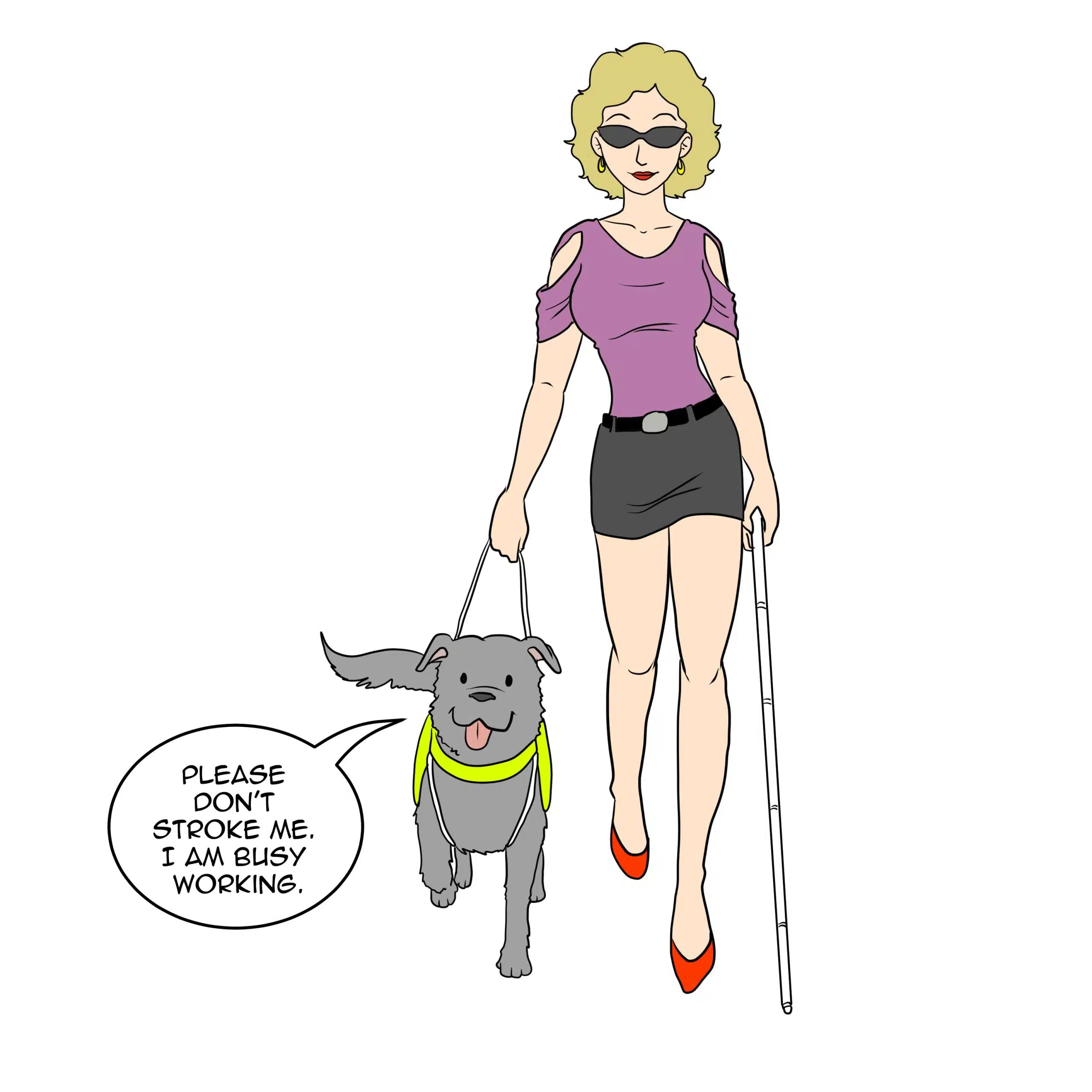 Lady wearing mini skirt and sun glassesses walking with guidedog scaled 1 Blog