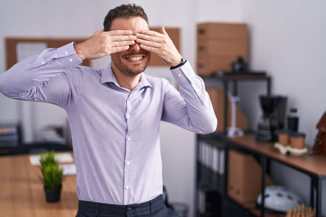 young hispanic man office covering eyes with hands smiling cheerful funny blind concept 839833 35198 Blog