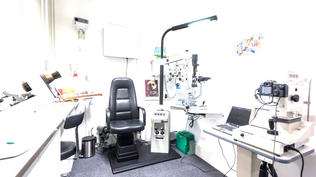 Eye clinic room, full of equipment