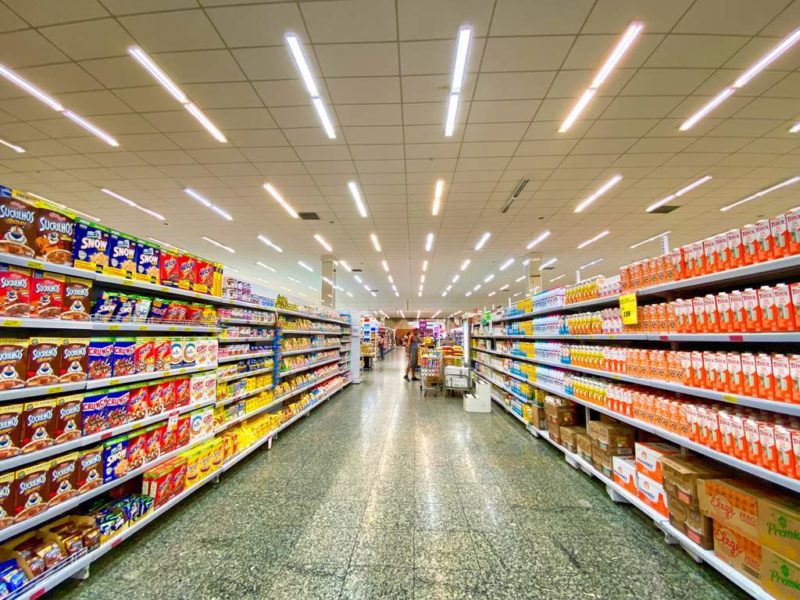 Supermarket aisle pack with products