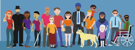 A diverse group of people with visual impairment