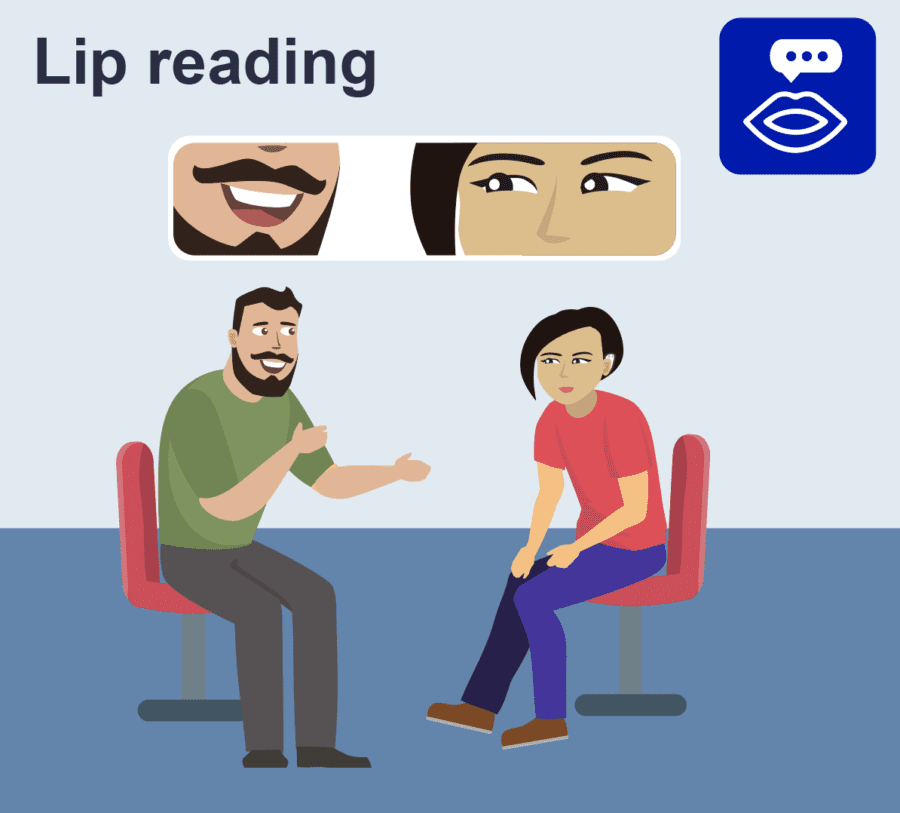 Graphic showing a person lip reading