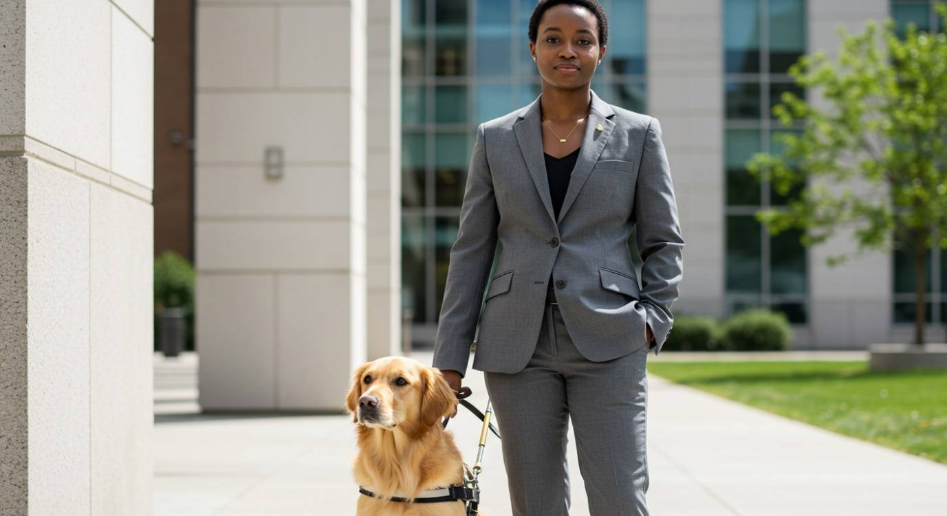 blinded business Entrepreneur woman with a guide dog